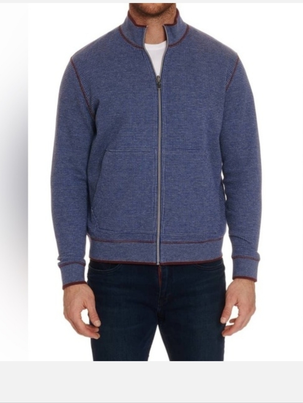 Robert Graham Reversible Full Zip Cotton Jersey Knit Jacket Burgundy & Blue Sz M